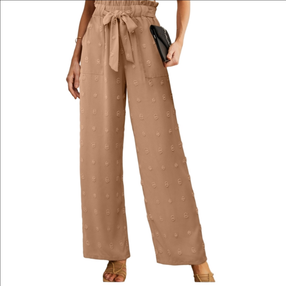 Women's IWOLLENCE Beige Textured Wide Leg Pants Size M